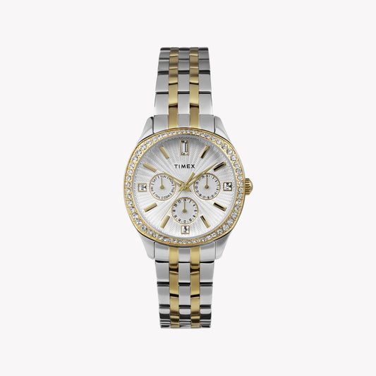 Timex Cushion Multifunction Two-tone with Crystal Accents and Silver Dial TW2W17900 Women's Watch