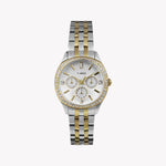 Montre pour femme Timex Cushion multifonction bicolore avec accents de cristal et cadran argenté TW2W17900