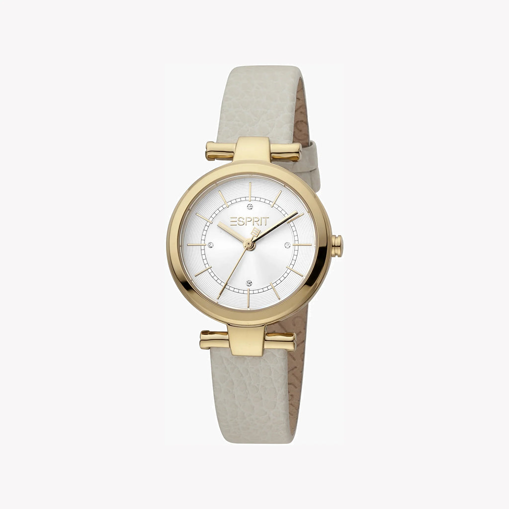 ESPRIT Women's Watch with Silver Stainless Steel Case and Beige Leather Band