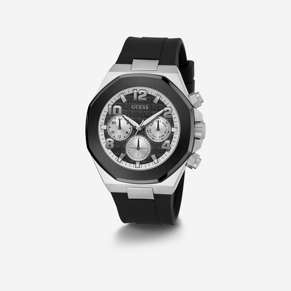 Guess Men's Silver & Black Watch, Rubber Band | Gw0583g1 by i-watch