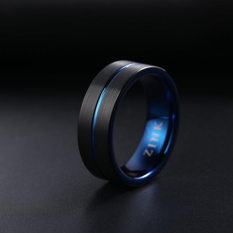 Zink Men's Black & Blue Stainless Steel/Tungsten Ring | Zjrg031tbbl