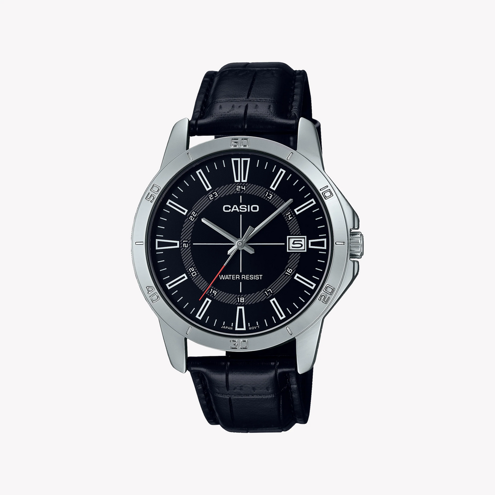 CASIO MTP-V004L-1CUDF SPORTY ELEGANCE - MEN'S ANALOG WATCH WITH LEATHER BAND & BLACK DIAL
