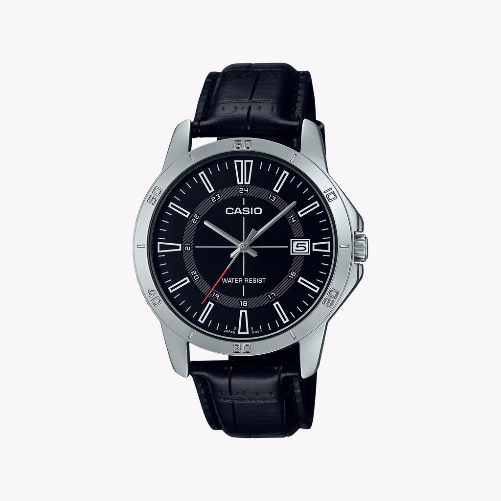 CASIO MTP-V004L-1CUDF SPORTY ELEGANCE - MEN'S ANALOG WATCH WITH LEATHER BAND & BLACK DIAL