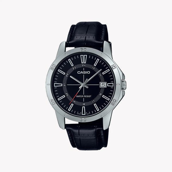 CASIO MTP-V004L-1CUDF SPORTY ELEGANCE - MEN'S ANALOG WATCH WITH LEATHER BAND & BLACK DIAL