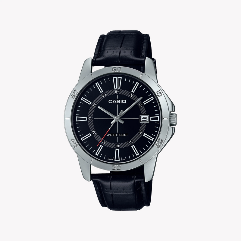 CASIO MTP-V004L-1CUDF SPORTY ELEGANCE - MEN'S ANALOG WATCH WITH LEATHER BAND & BLACK DIAL