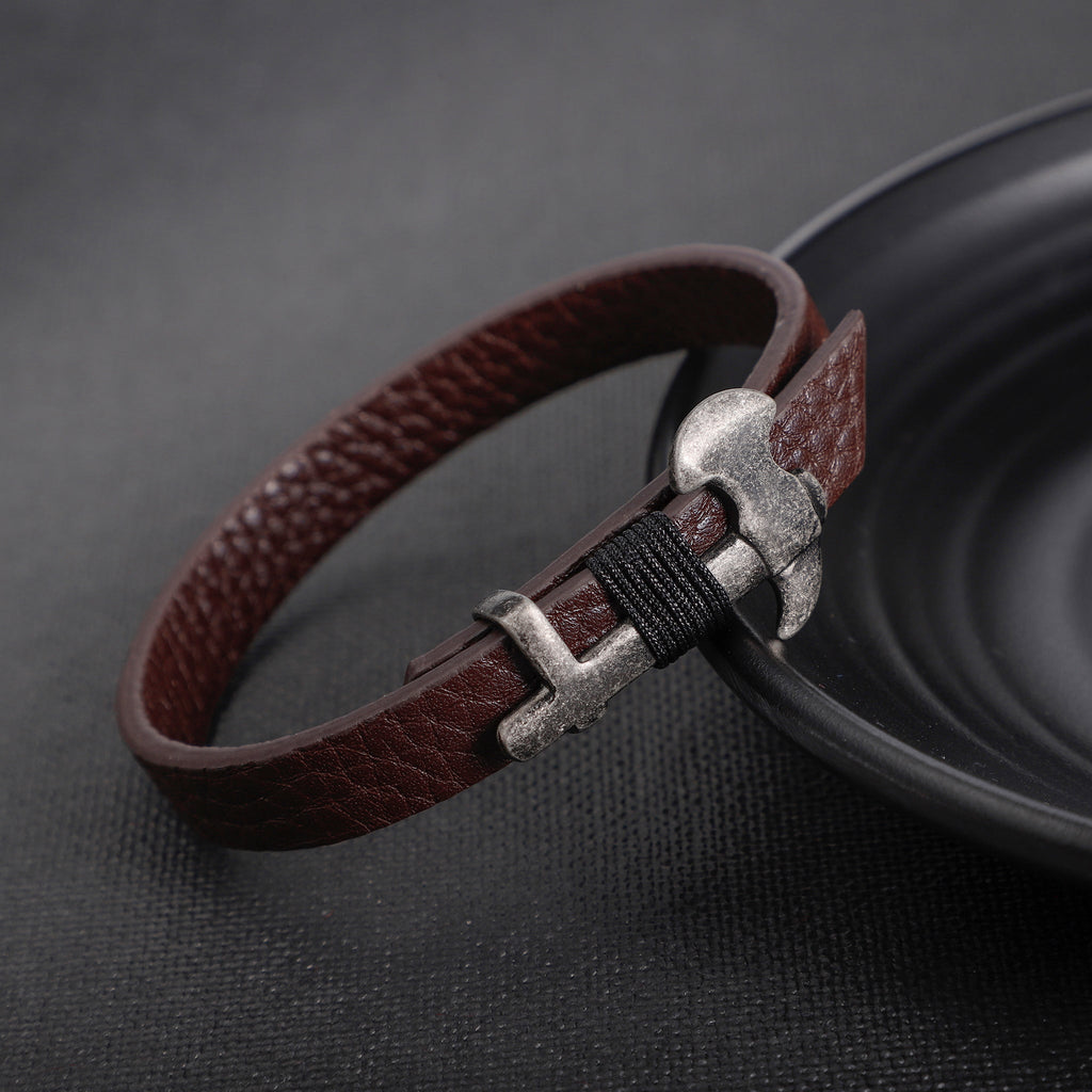 Zink Men's Brown Stainless Steel & Leather Bracelet | Zjbc045br