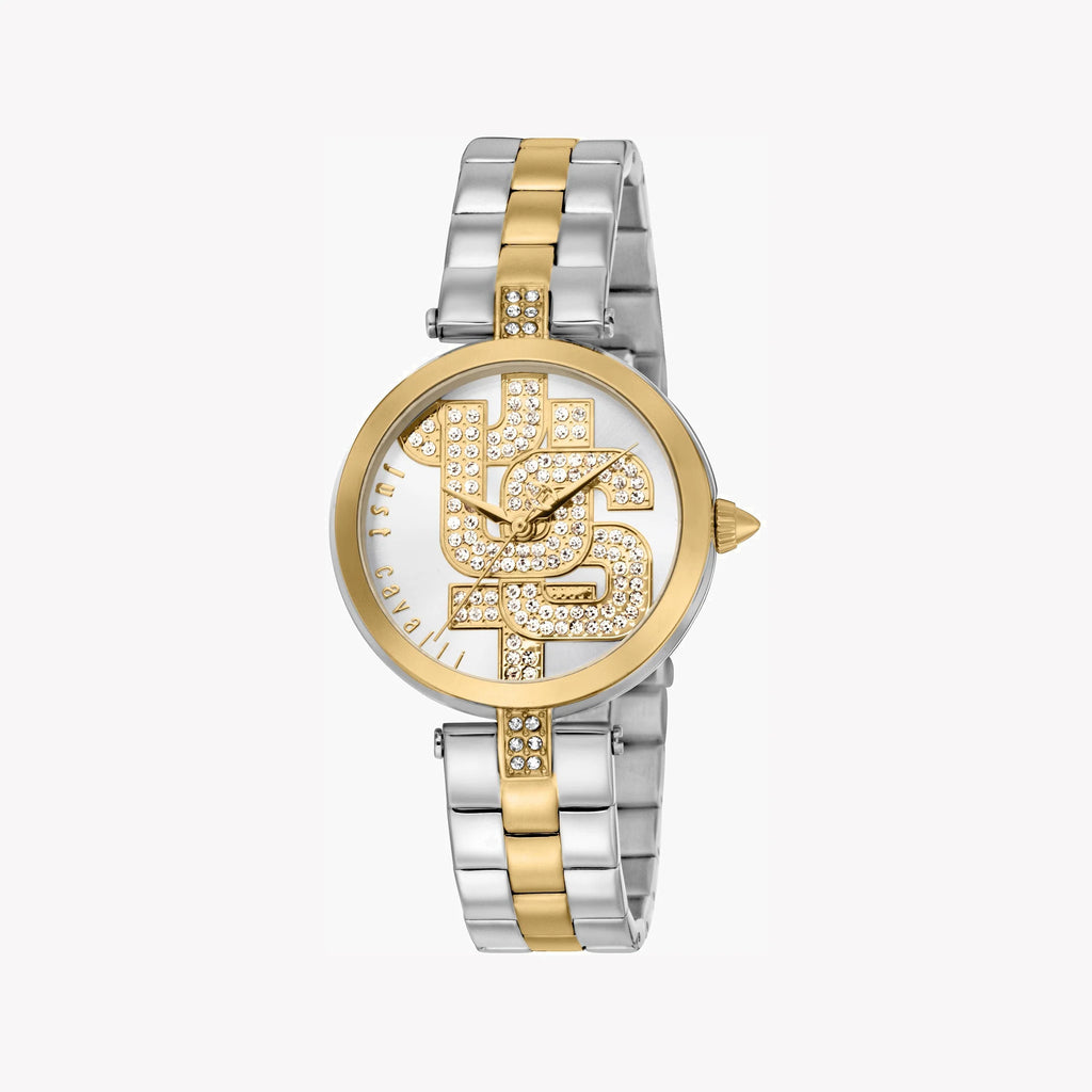 JUST CAVALLI Women's Watch with Silver & Gold Stainless Steel Case and Silver & Gold Stainless Steel Band