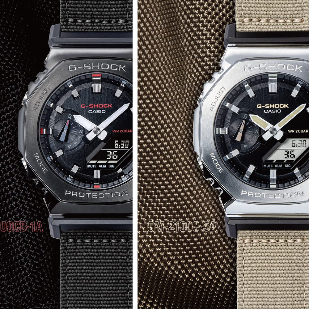 Casio Men's Green Cloth Watch, Black Dial | Gm-2100cb-3aer by i-watch