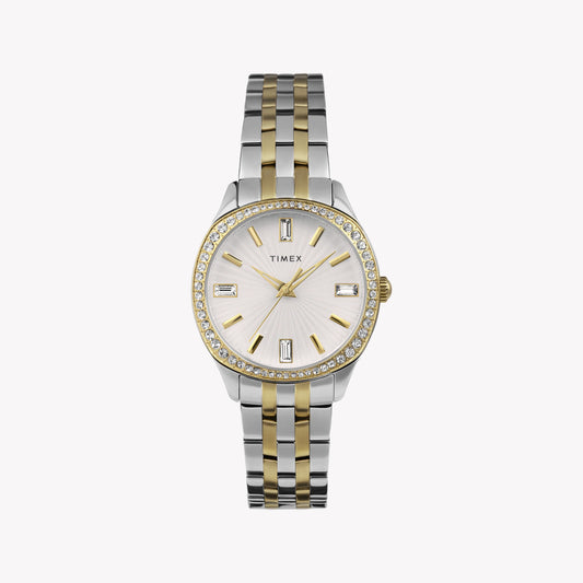 Timex Cushion Two-Tone mit Kristallakzenten und silbernem Zifferblatt TW2W17700 Damenuhr