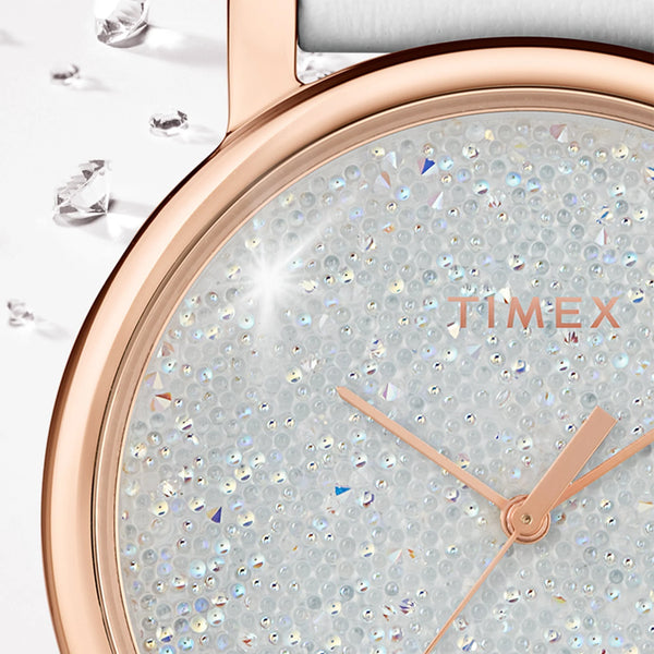 Timex Women's White Leather Watch, Rose Gold Case | Tw2r95000