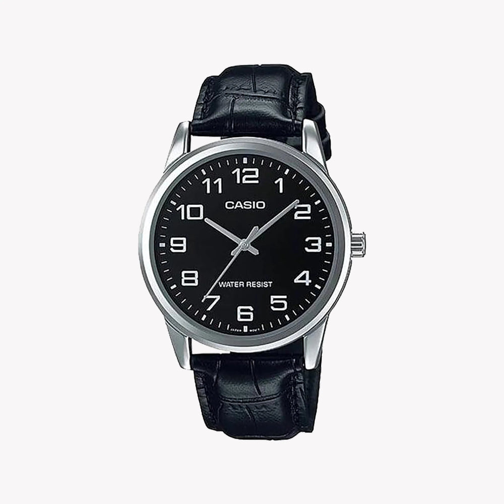 Timeless Elegance Men's Silver Watch, Black Leather | Mtp-V001l-1budf by i-watch