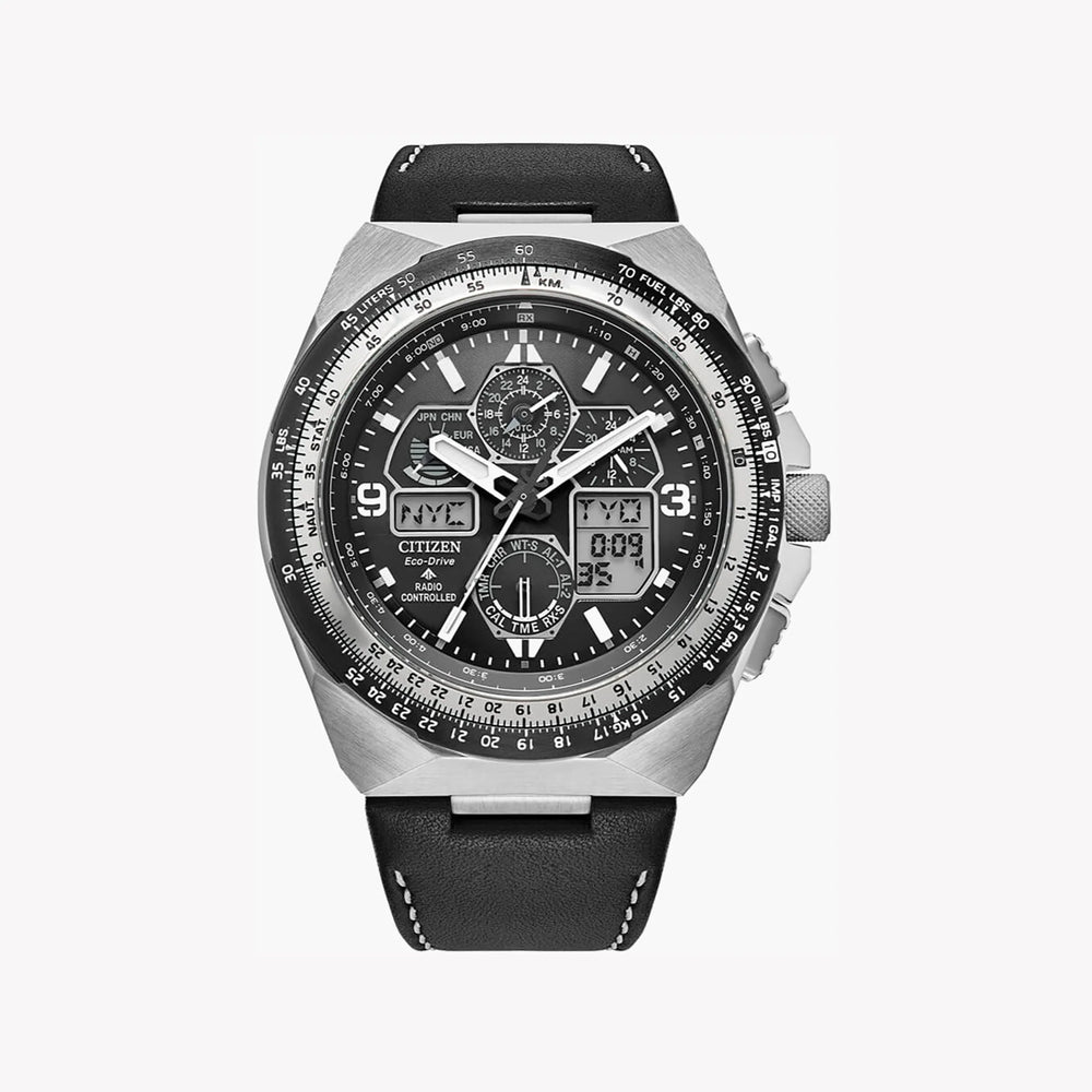 Citizen Men's Silver Stainless Steel, Black Leather | Jy8149-05e by i-watch
