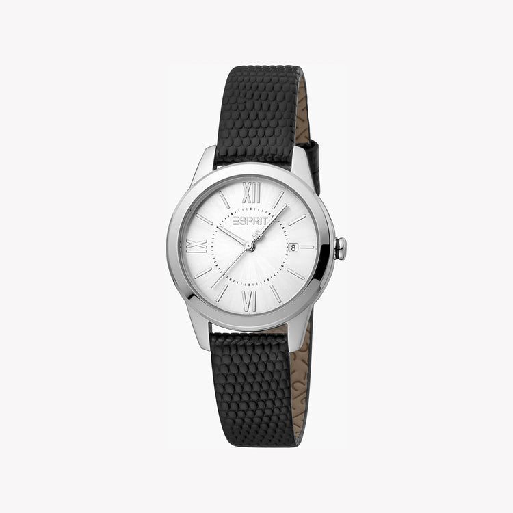 ESPRIT Women's Watch with Silver Stainless Steel Case and Black Leather Band