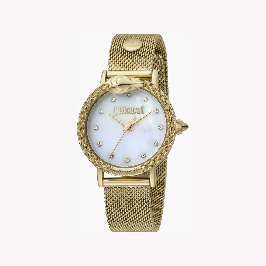 JUST CAVALLI Women's Watch with Gold Stainless Steel Case and Gold Stainless Steel Band