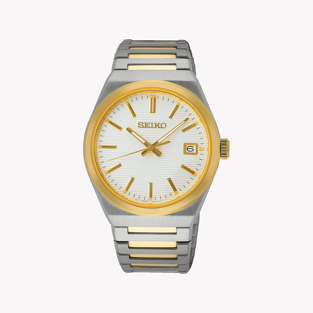 Seiko Men's Silver & Gold Watch, White Dial | Sur558p1 by i-watch