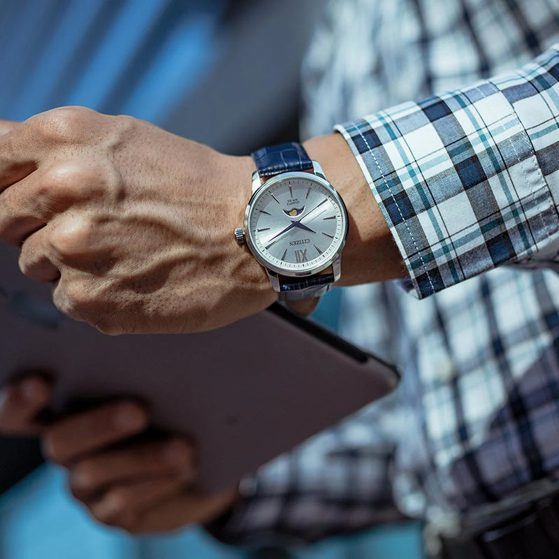 CITIZEN AK5000-03A STYLISH PRECISION - MEN'S BLUE LEATHER MOONPHASE WATCH-i-Watch-2