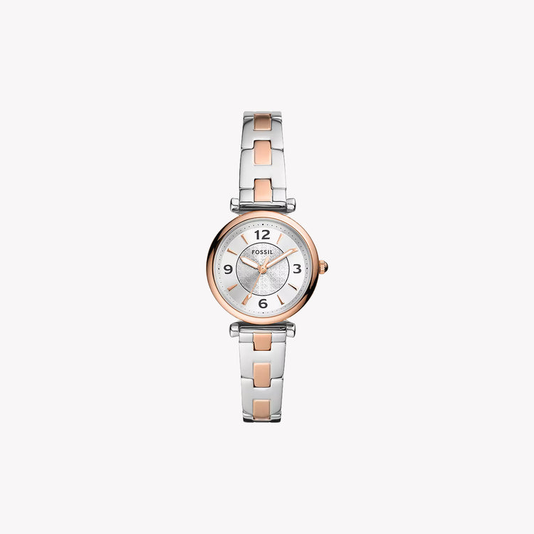 FOSSIL Women's Two Tone Silver & Rose Gold Watch, Silver Dial | ES5201