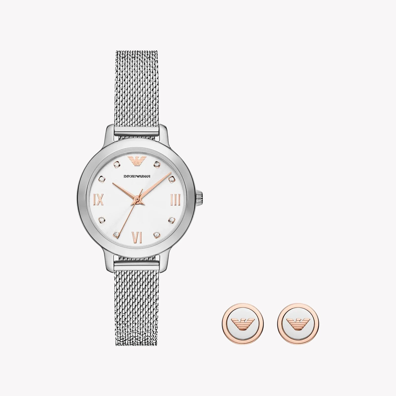 Emporio Armani Women's Silver Stainless Steel Watch, White Dial | Ar80065set by i-watch