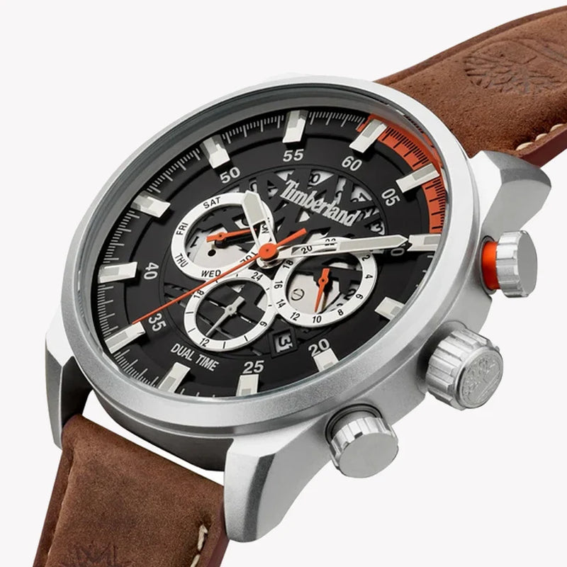 Timberland Men's Silver Stainless Steel, Brown Leather | Tdwgf2100603 by i-watch