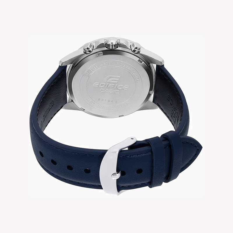 Casio Men's Black Leather Watch, Blue Dial | Efv-570l-2bvudf by i-watch