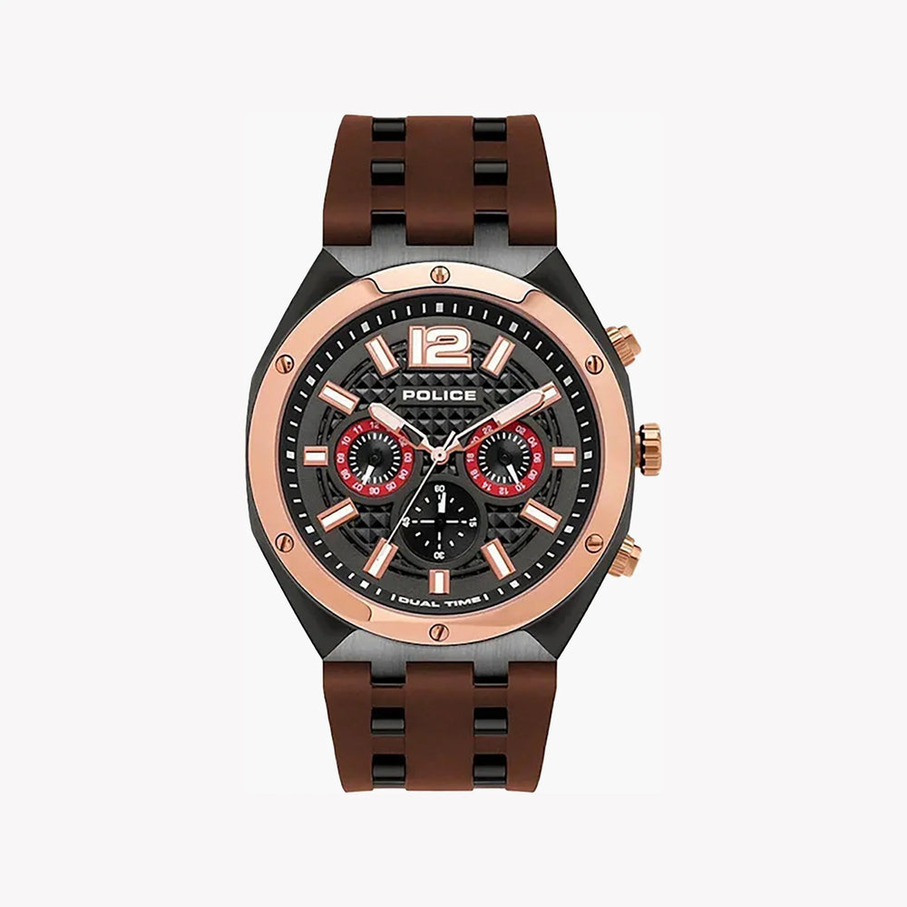 Police Men's Gold Stainless Steel Watch, White Silicone Band | P15995jsbr61p by i-watch