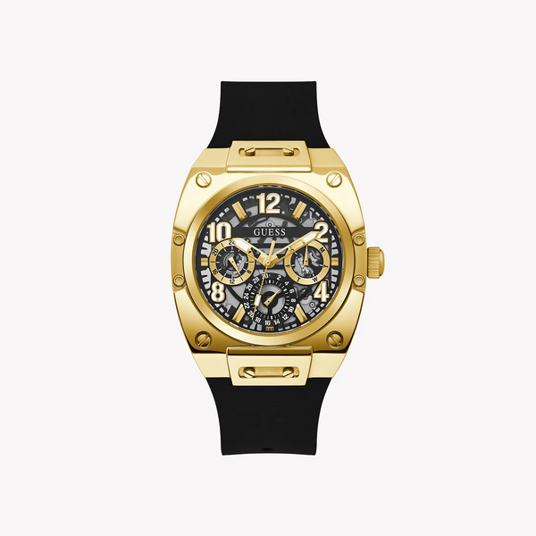 Guess Men's Gold Watch, Black Dial, Silicone Band | Gw0569g2 by i-watch