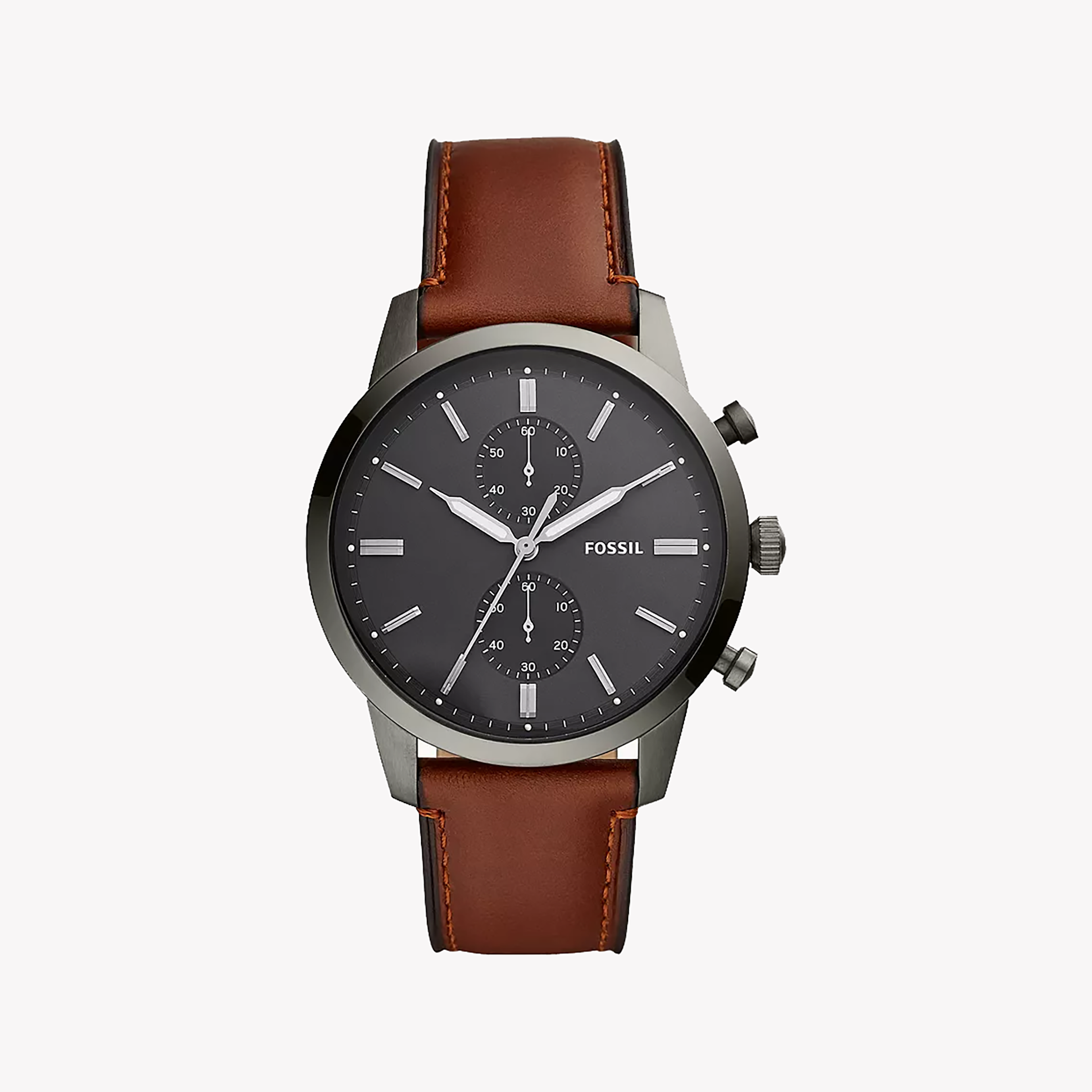 FOSSIL FS5522 TIMELESS ELEGANCE - GRAY STAINLESS STEEL & BROWN LEATHER MEN'S WATCH