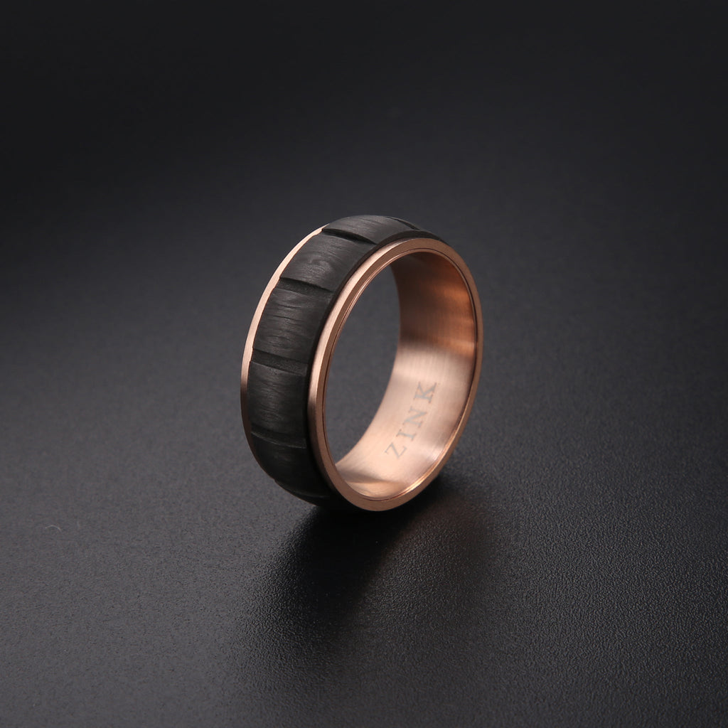 Zink Men's Rose Gold & Black Stainless Steel Ring | Zjrg028rg