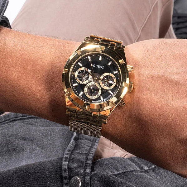 Guess Men's Gold Stainless Steel Watch, Black Dial | Gw0582g2 by i-watch