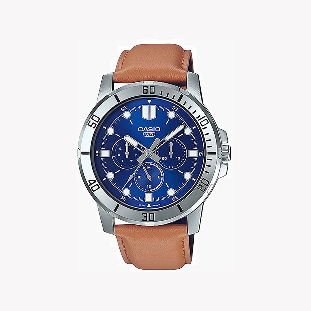 Casio Men's Stainless Steel Blue Dial, Beige Leather | Mtp-Vd300l-2e by i-watch