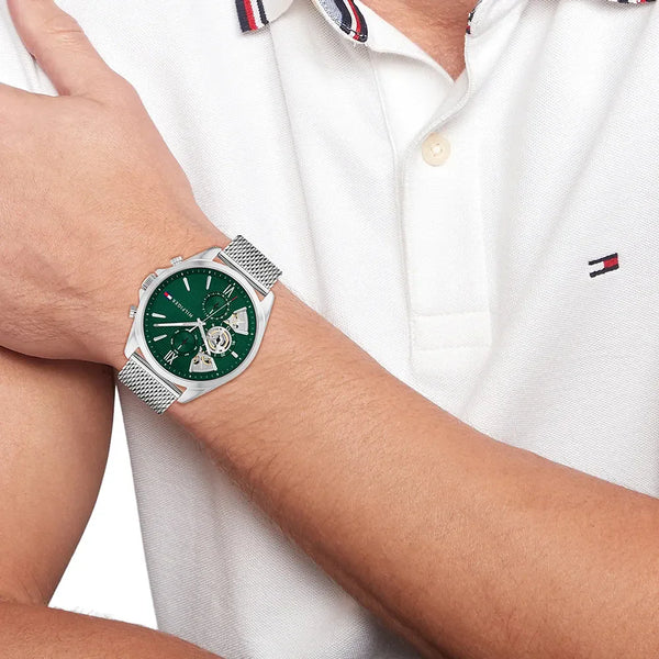 Tommy Hilfiger Men's Silver Stainless Steel, Green Dial | 1693559 by i-watch