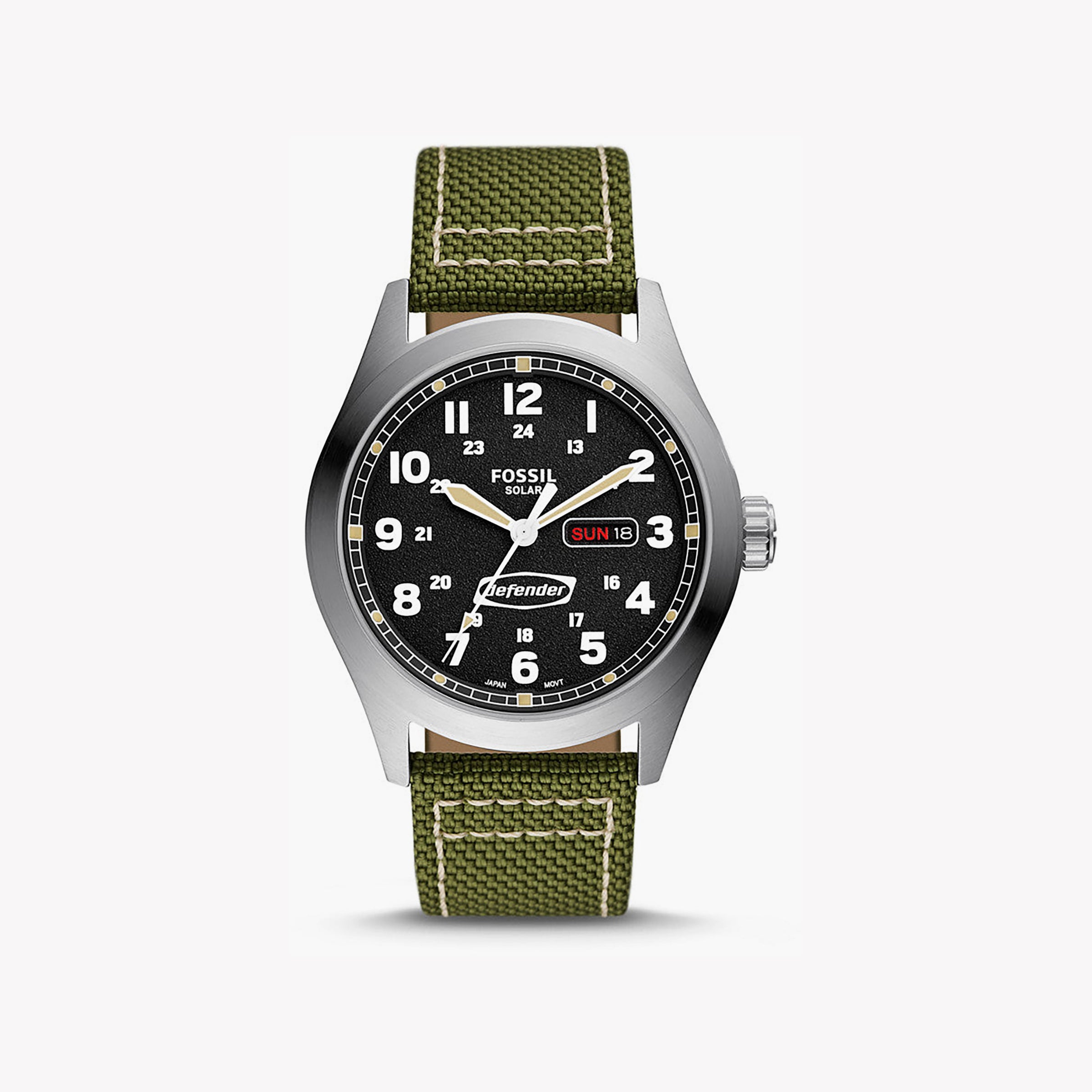 FOSSIL FS5977 SOLAR ADVENTURER - MEN'S STYLISH SILVER CASE & GREEN NYLON BAND WATCH