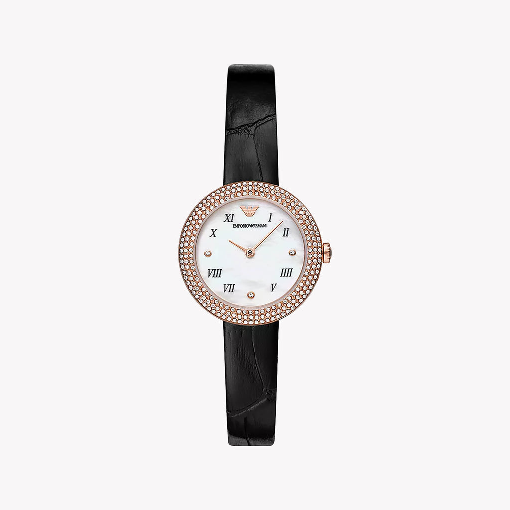 EMPORIO ARMANI AR11356 - ELEGANT ROSE GOLD WOMEN'S TIMEPIECE with BLACK LEATHER BAND