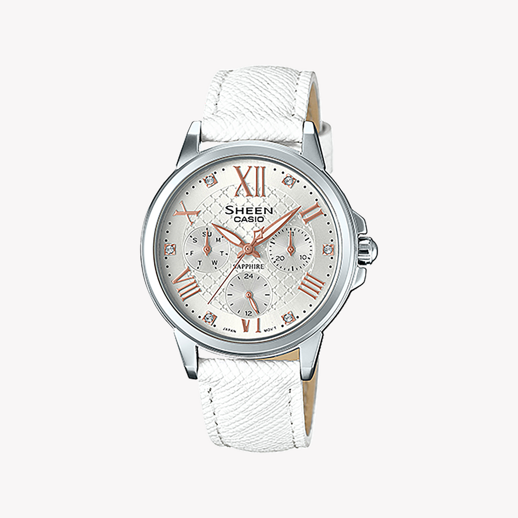 CASIO SHE-3511L-7AUDR ELEGANT ADVENTURER - Women's Watch with Silver Dial and Leather Band