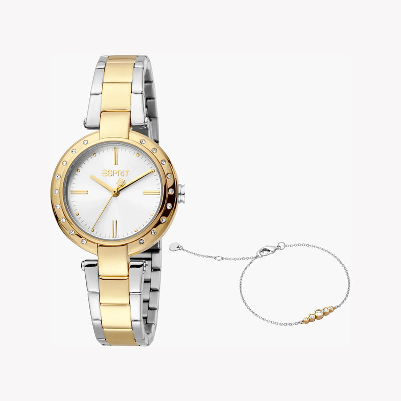 Esprit Women's Silver & Gold Stainless Steel Watch, Silver Dial | Es1l177m0055 by i-watch