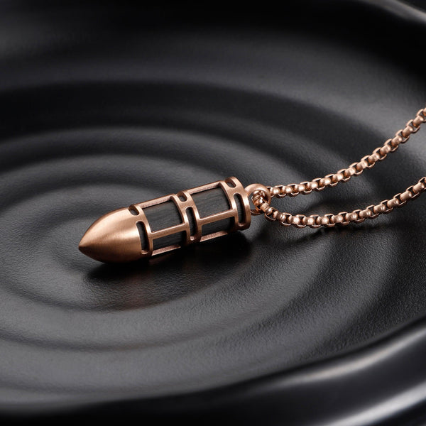 Zink Men's Rose Gold Stainless Steel & Carbon Fiber Necklace | Zjpd021rg