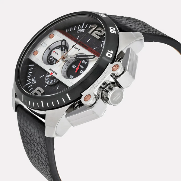 Diesel Men's Silver Watch, Black Leather Band | Dz4361 by i-watch