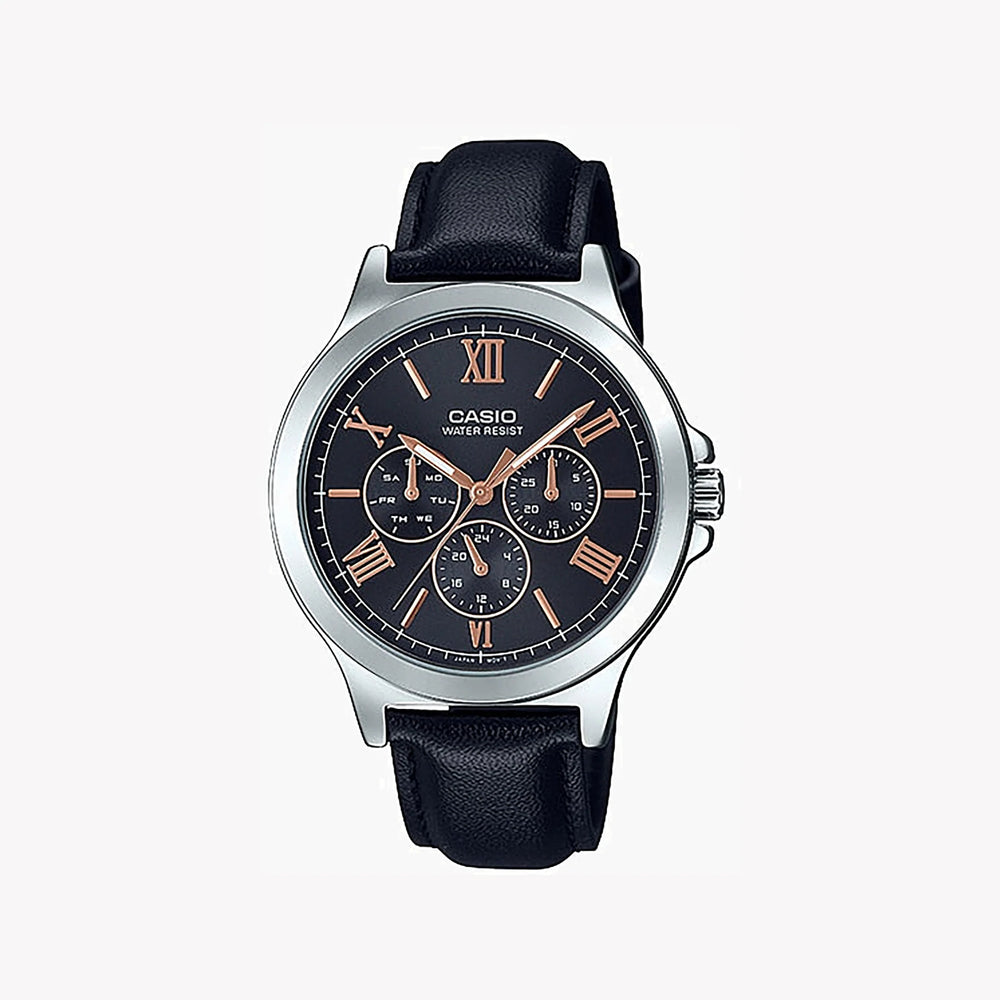 Casio Mtp-V300l-1a2udf Elegant Timepiece - Stylish Men's Watch With Black Dial & Leather Band by i-watch
