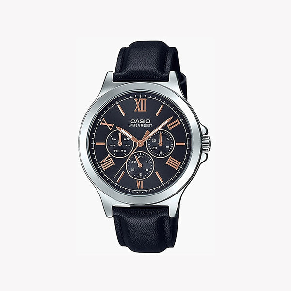 Casio Mtp-V300l-1a2udf Elegant Timepiece - Stylish Men's Watch With Black Dial & Leather Band by i-watch