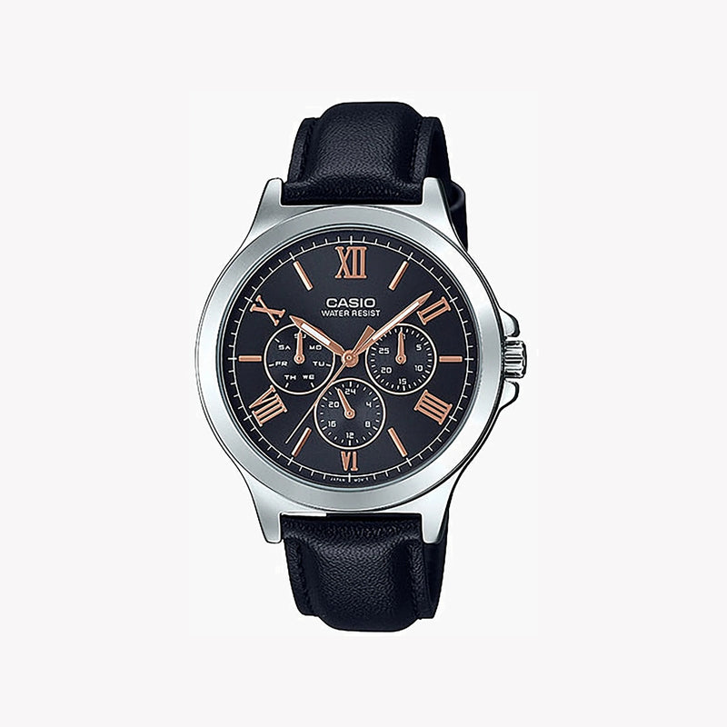 Casio Mtp-V300l-1a2udf Elegant Timepiece - Stylish Men's Watch With Black Dial & Leather Band by i-watch