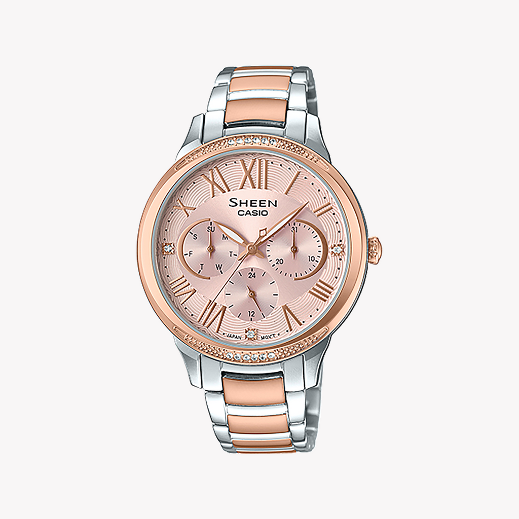 CASIO SHE-3058SPG-4AUDR ELEGANTLY CHIC - SPORTY LUXURY WOMEN'S WATCH with Swarovski Crystals and Rose Gold Band