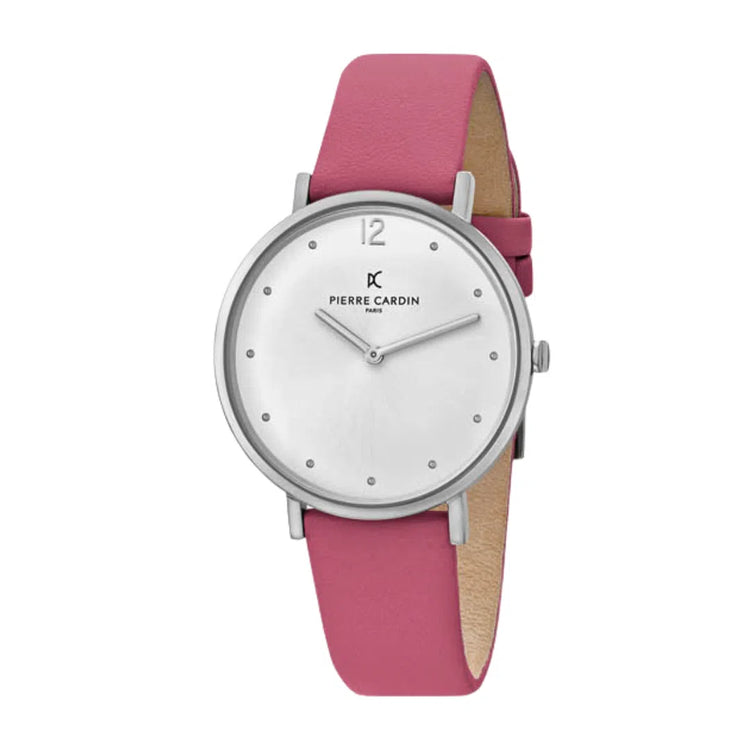 PIERRE CARDIN Women's Watch with Silver Stainless Steel Case and Pink Leather Band