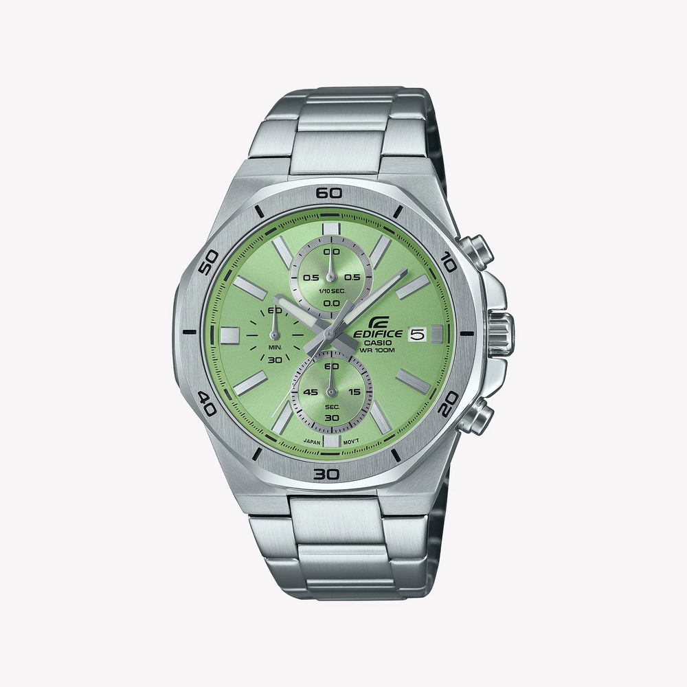 Casio Edifice Men's Silver Watch, Green Dial | Efv-640d-3avuef by i-watch