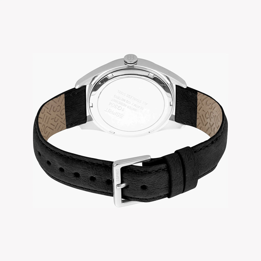 ESPRIT MEN'S BLACK DIAL STAINLESS STEEL WATCH - ELEGANT FAUX LEATHER STRAP-i-Watch-3
