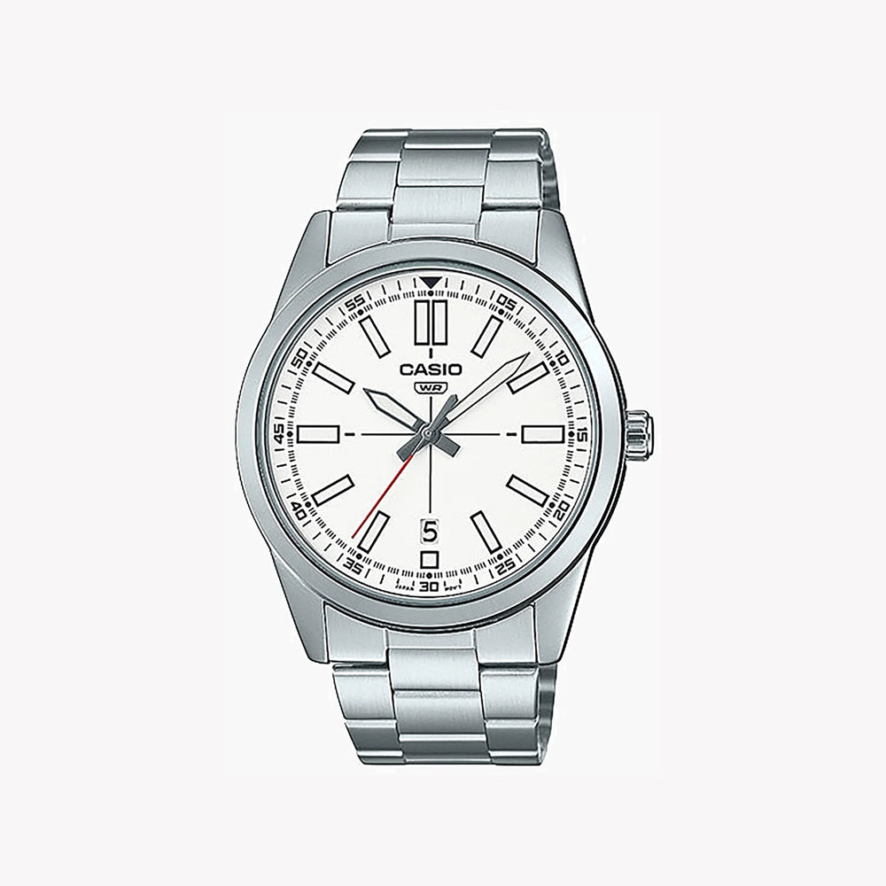 Casio Men's Silver Stainless Steel Watch, White Dial | Mtp-Vd02d-7eudf by i-watch
