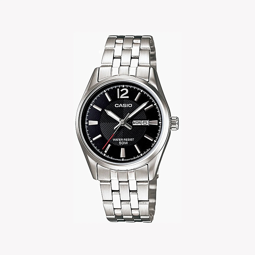 Casio Women's Silver Stainless Steel Watch, Black Dial | Ltp-1335d-1avdf by i-watch