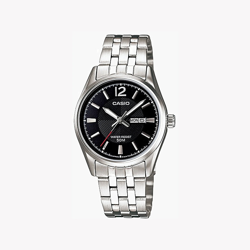 Casio Women's Silver Stainless Steel Watch, Black Dial | Ltp-1335d-1avdf by i-watch