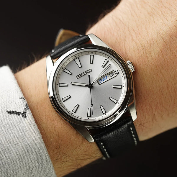 Seiko Men's Silver Stainless Steel, Black Leather | Sur447p1 by i-watch