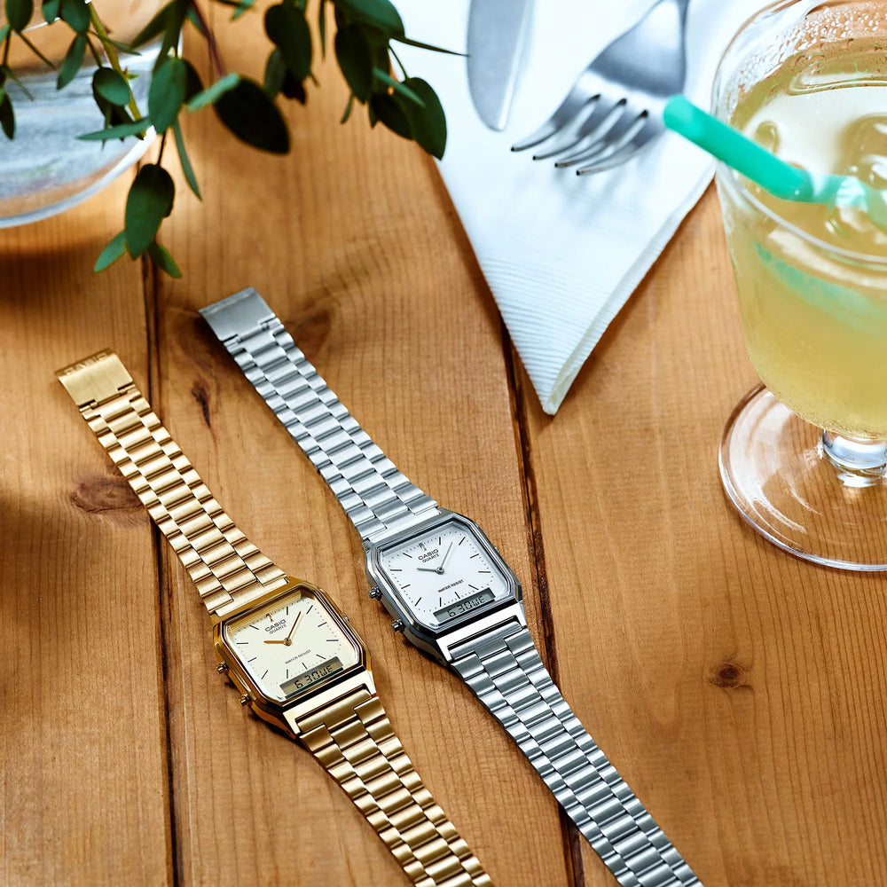 Casio Aq-230a-7dmq Elegant Timepiece - Versatile Silver Stainless Steel Dress Watch For All Occasions by i-watch