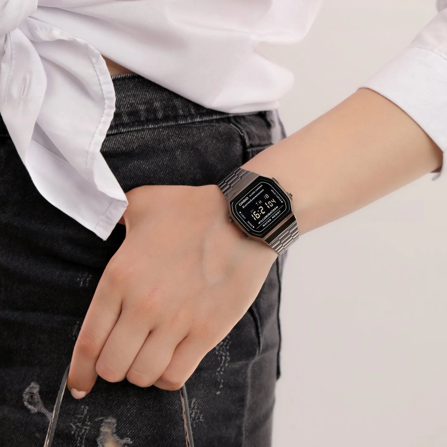 Casio Unisex Black Resin Watch, Stainless Steel Band | A168wgg